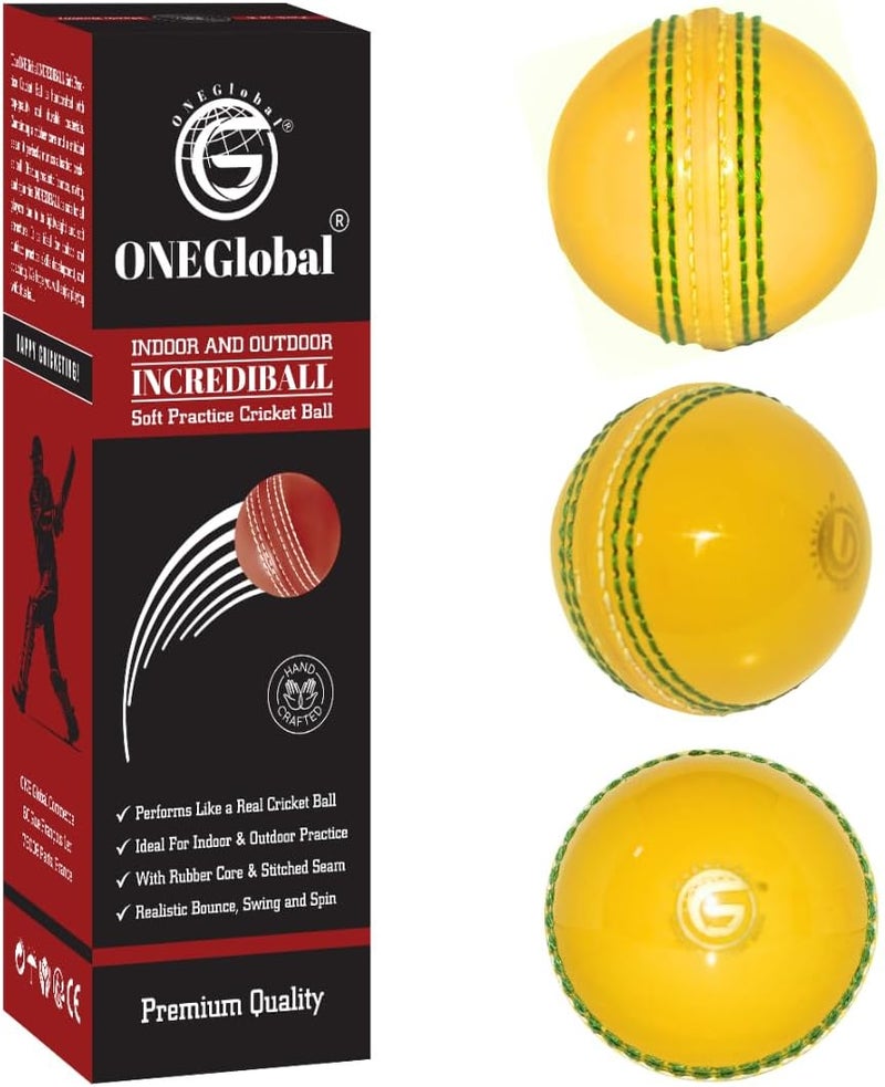 ONEGlobal Soft Rubber Cricket Ball for Practice | Outdoor & Indoor Practice Cricket Ball with Core & Stitched Seam | Realistic Feel, True Bounce & Swing for Practice, Honing Skills & Family Fun - Image 1